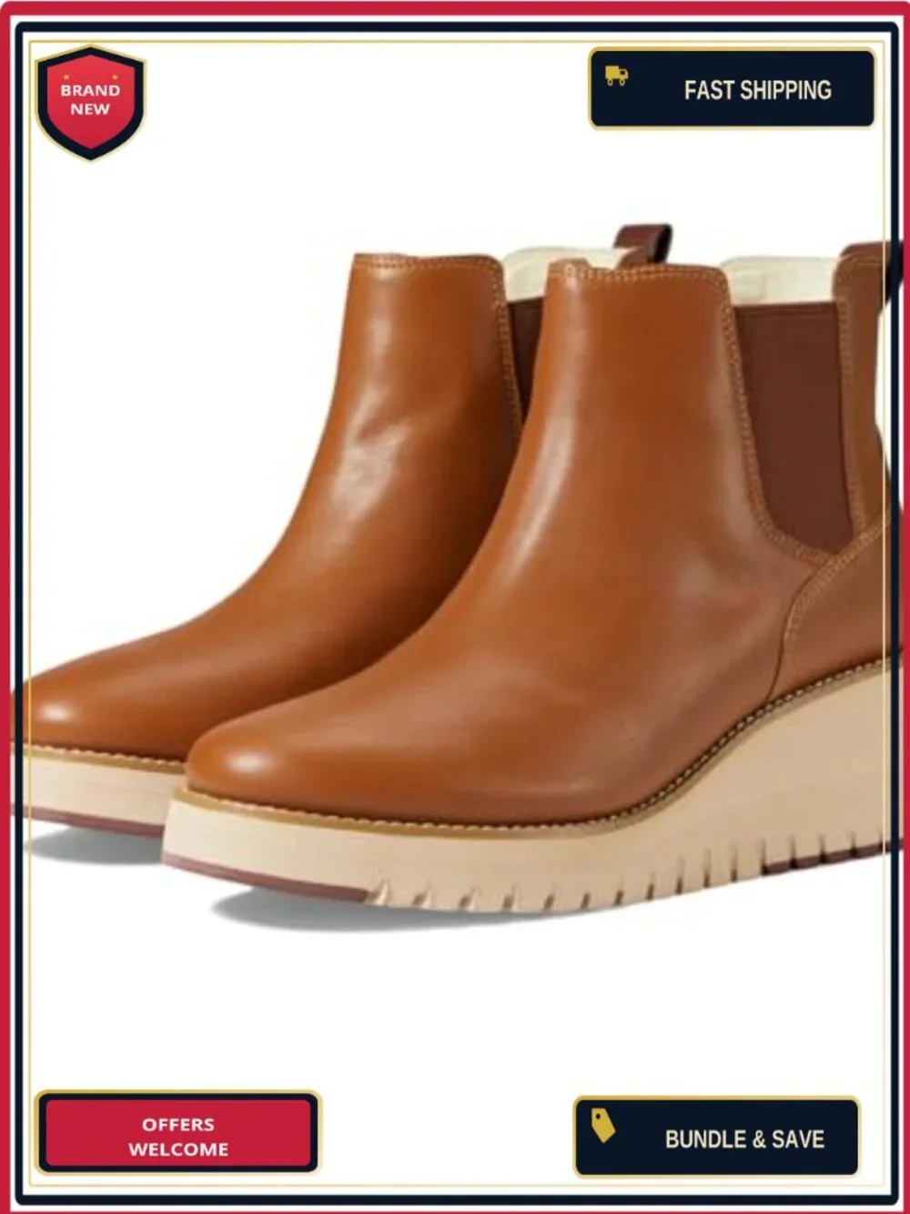 Cole Haan Women's Zerogrand City Wedge Boots Waterproof Leather Pull-On